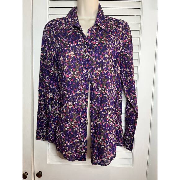 Coldwater Creek No Iron 100% cotton purple/pink fall button up shirt M Excellent - Picture 1 of 4